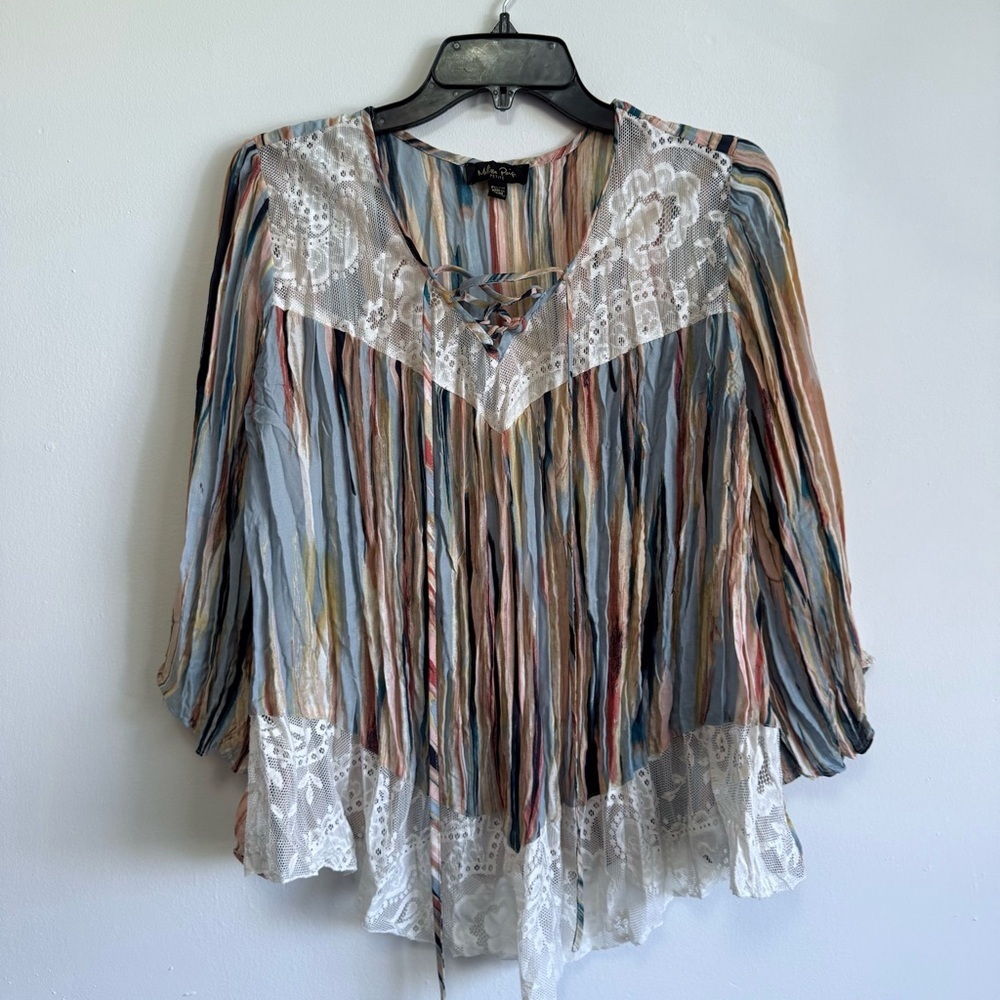 Melissa Paige Boho Striped Lace-Accent Blouse